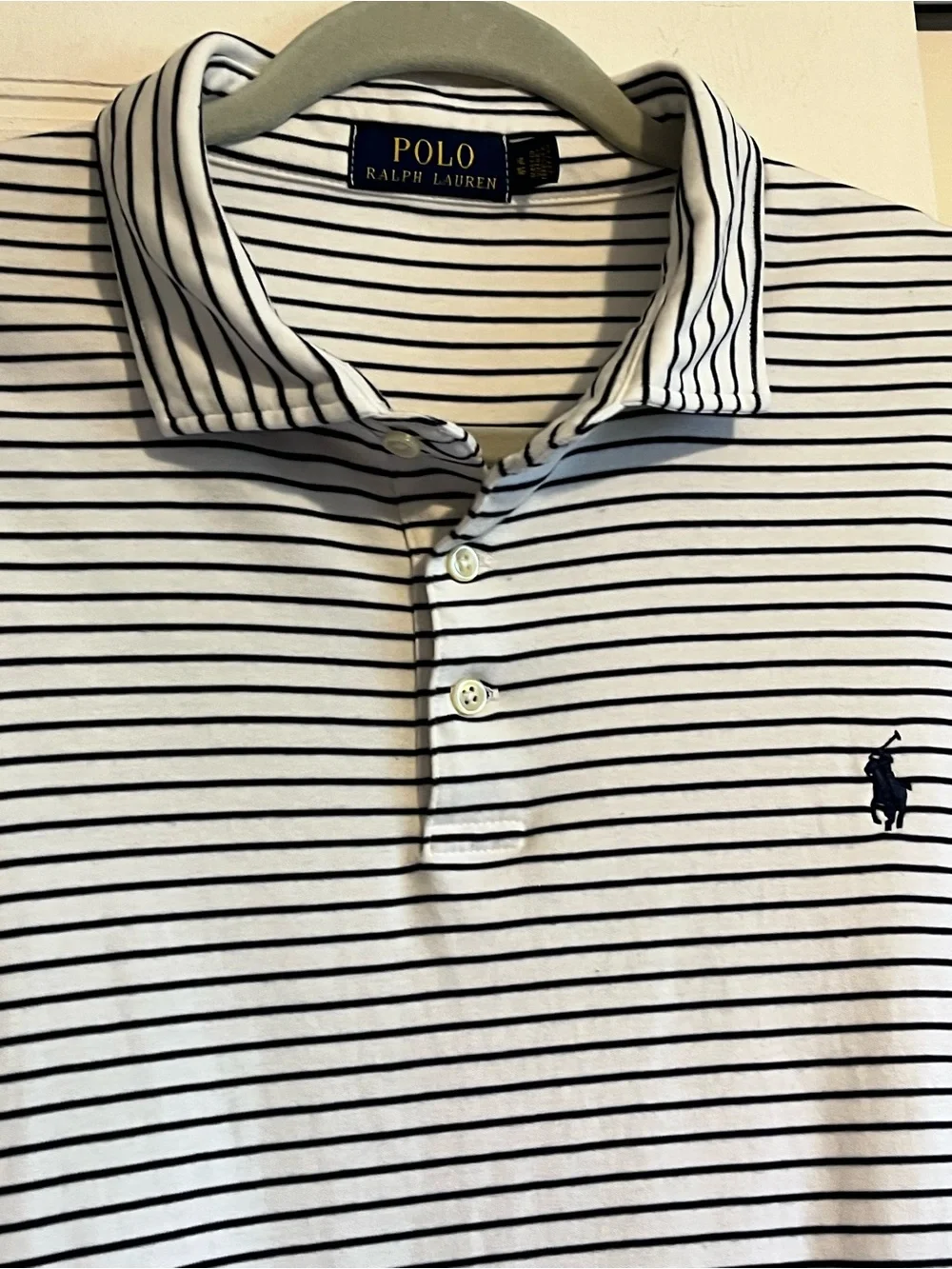Polo Ralph Lauren Men's XL White Striped 100% Cotton Short Sleeve Navy Pony EUC